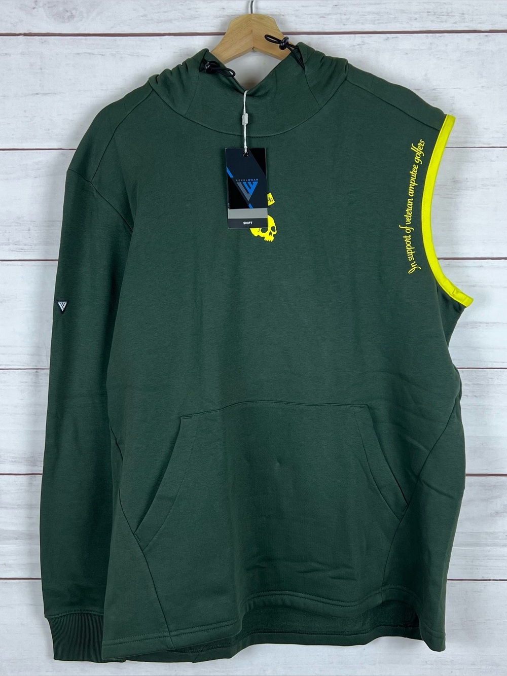 Levelwear Shift Hoodie Mens L Forest Green Veteran Amputee Golf Single Sleeve